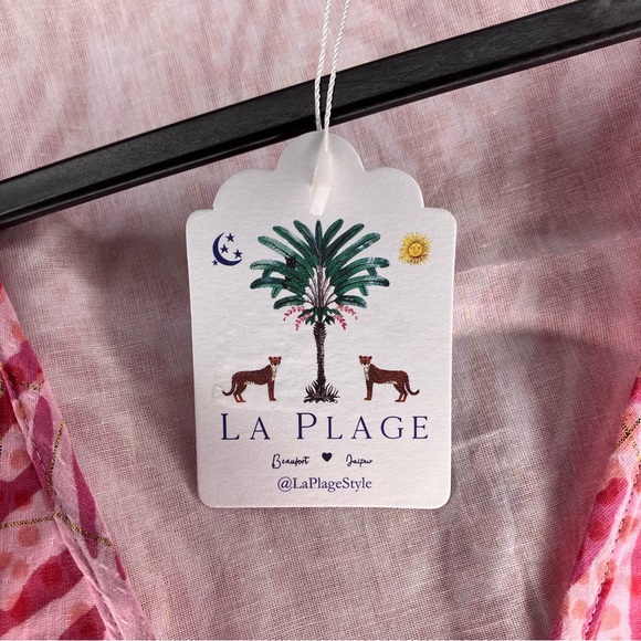 NWT LA PLAGE Wrap Dress Pink Gold Metallic Medium - Picture 4 of 5